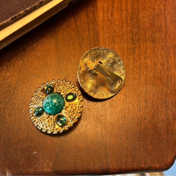Buyers givy !!! Vintage Style Gold tone and Turquoise glass beads Earrings clip - Picture 4 of 6